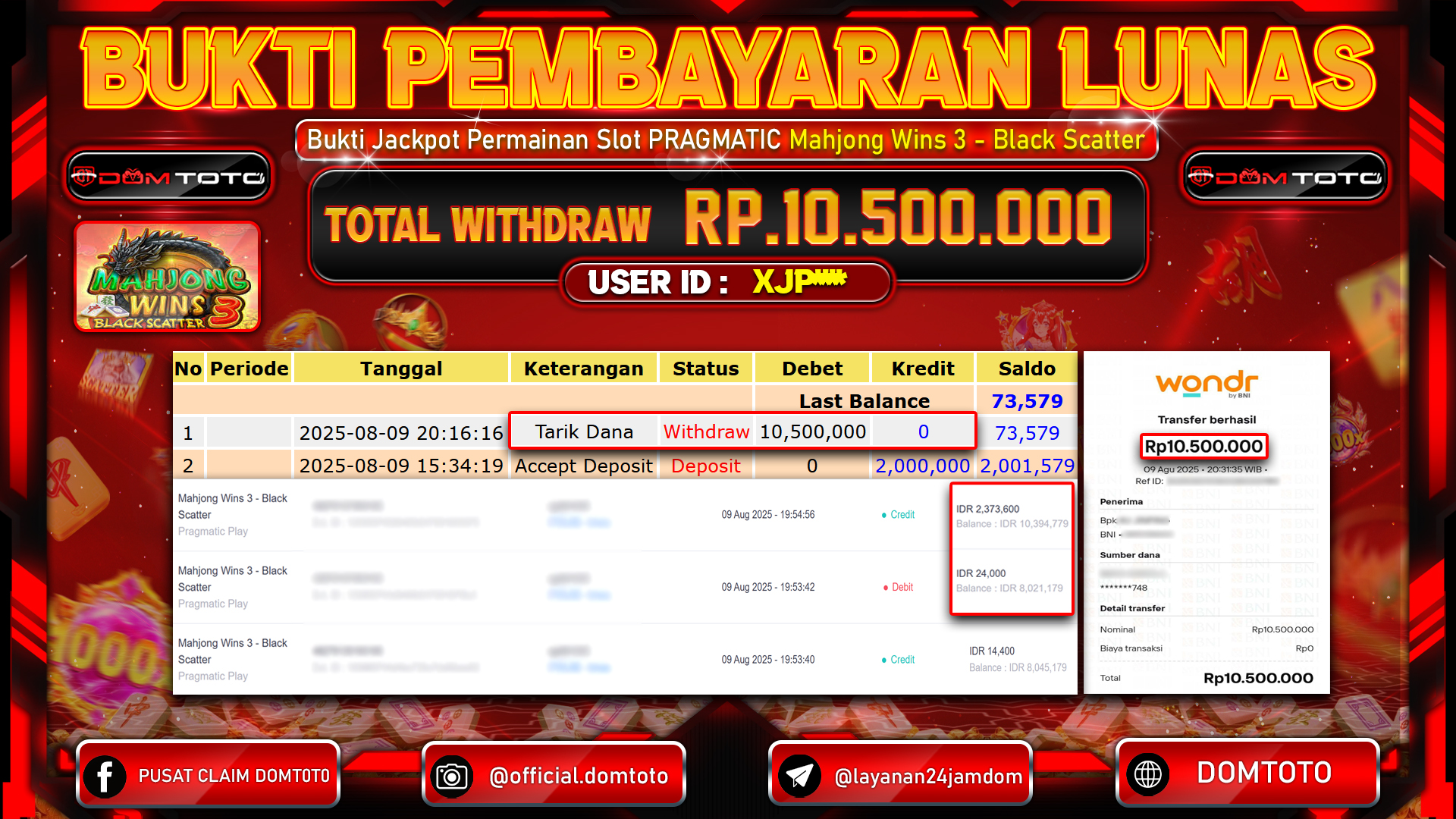 JACKPOT SLOT MAHJONG WINS 3 BLACK SCATTER 09 AGUSTUS  2025